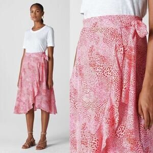 WHISTLES Abstract Animal Classic Wrap Skirt pink ruffle size US 6